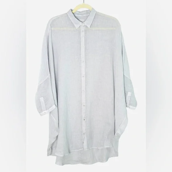 120% LINO Oversized Long 3/4 Sleeve Linen Button Down Lagenlook Top M - Picture 5 of 11